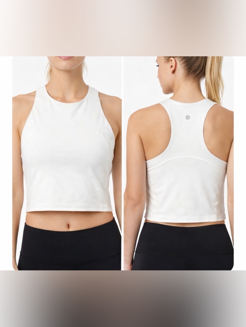 Lululemon White Longline Sports Bra Cropped Tank Size 12 Built In Bra Yoga Gym